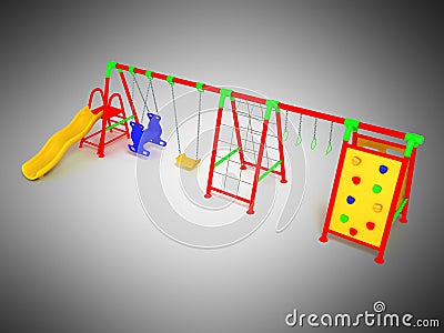 Children`s playground red 3d render on gray background Stock Photo