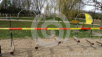 Children`s playgrounds and sports grounds are prohibited, due to quarantine announced. COVID-19 Stock Photo