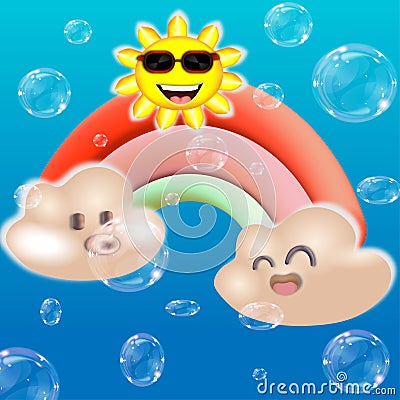 Children`s postcard cloud blowing bubbles Cartoon Illustration
