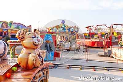 Children's rides and carousels are closed and empty Editorial Stock Photo