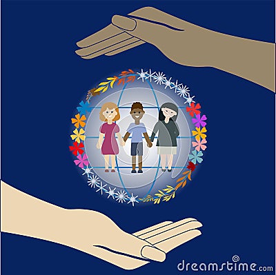 Children`s rights and protection worldwide Vector Illustration