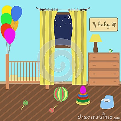 Children's room in style flat Vector Illustration