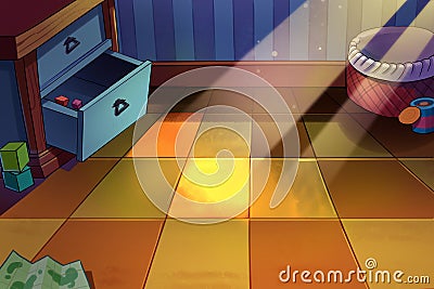 Children`s Room, A Tiny Corner with Sunlight on the Floor Stock Photo