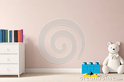 Children's Room Wall Mockup: Cream Background for Creative Play. Stock Photo