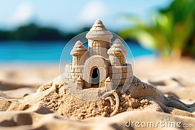 Children's sand castle close up on the seashore Stock Photo