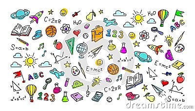 Children`s school drawings doodles on a white background Vector Illustration