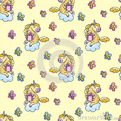 Seamless pattern with cute unicorns Vector Illustration