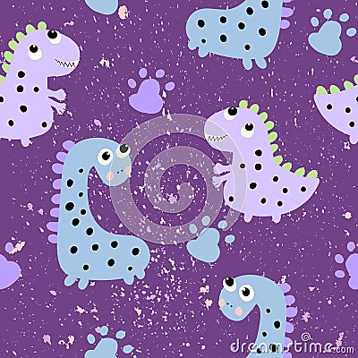 Children`s seamless pattern with hand drawn dino in scandinavian style Vector Illustration