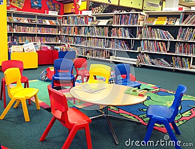 Children's seating in a public library. Editorial Stock Photo