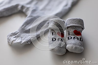 children`s socks with the inscription Stock Photo