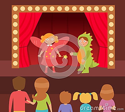 Children`s theatrical performance. Vector Illustration