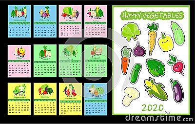 Children`s themed calendar. 2020 collection vegetables format A4 Stock Photo