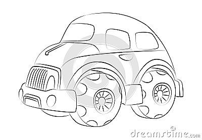 Children's toy car. Cute monster truck. Automobile with huge wheels. Use in games, stickers, printing on paper or fabric Vector Illustration