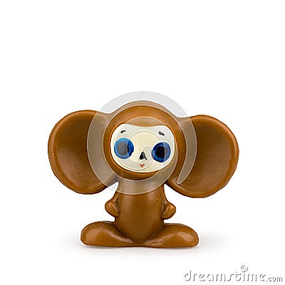 Children`s toy Cheburashka on a white background Editorial Stock Photo