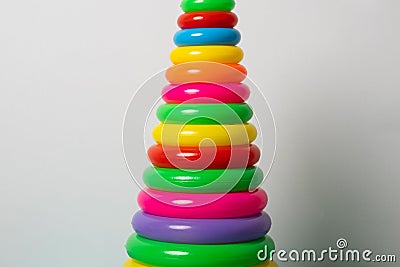 Children`s toy pyramid. Bright children`s toy Stock Photo