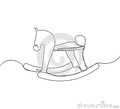 Children s toy rocking horse one line art. Continuous line drawing of childhood, relax, rest, play, fun, happy childhood Vector Illustration