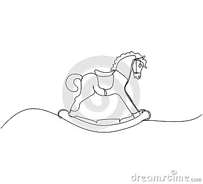 Children s toy rocking horse one line art. Continuous line drawing of childhood, relax, rest, play, have fun, happy Vector Illustration