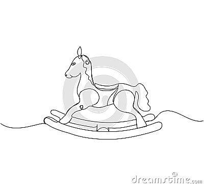 Children s toy rocking horse one line art. Continuous line drawing of childhood, relax, rest, play, have fun, happy Vector Illustration