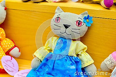 Children`s toys made in the style of primitivism of soft materials Stock Photo