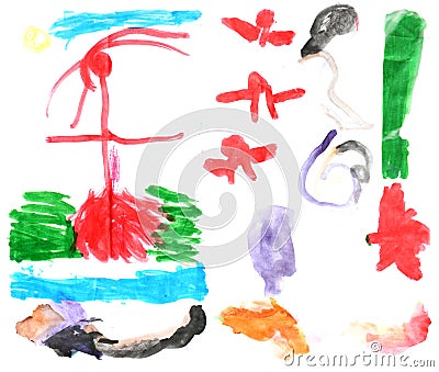 Childrenâ€™s Watercolor Paintings 1 Stock Photo