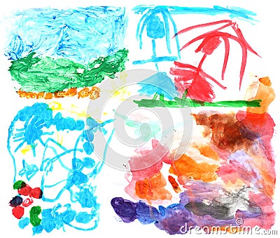 Childrenâ€™s Watercolor Paintings 2 Stock Photo