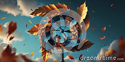 Children's windmill with autumn leaves AI generated illustration Cartoon Illustration