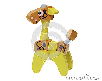Children`s wooden multicolored toy giraffe acrobat on white background Stock Photo