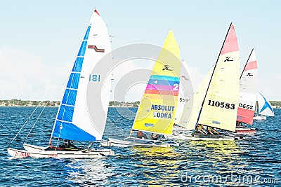 Children sailing competition in dinghies. Editorial Stock Photo