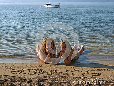 Children on sandy beach 3 Stock Photo