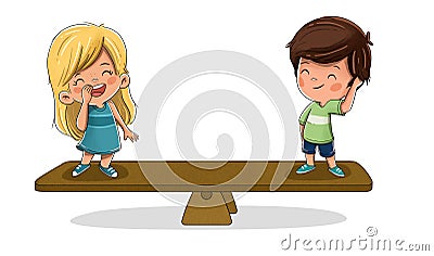 Children on a scale. Concept of equality Stock Photo