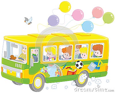 Children in a school bus Vector Illustration