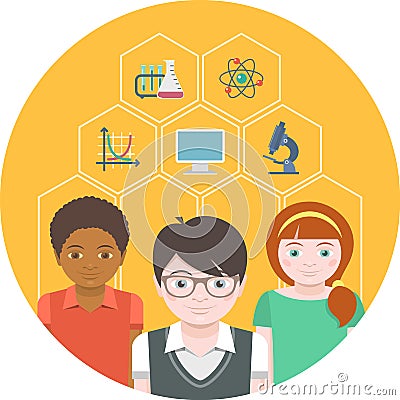 Children and the Sciences Vector Illustration