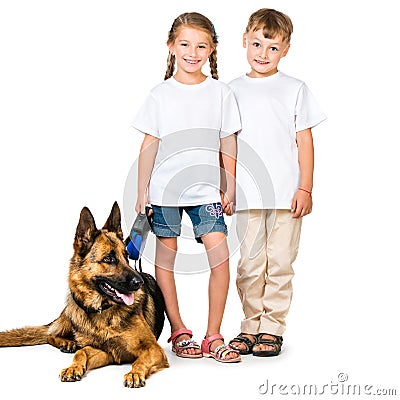 Children with a shepherd dog Stock Photo