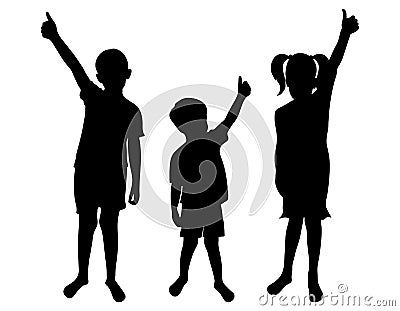 Children show thumb up sign, silhoutte. Vector illustration Vector Illustration