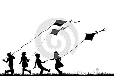 Children playing with kites Vector Illustration