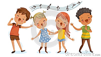 Children singing Vector Illustration