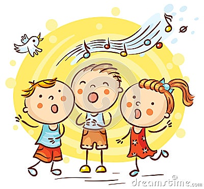 Children Singing Songs, Colorful Cartoon Vector Illustration