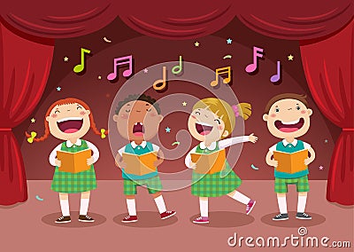 Children singing on the stage Vector Illustration