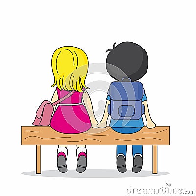Children sitting on a bench Vector Illustration