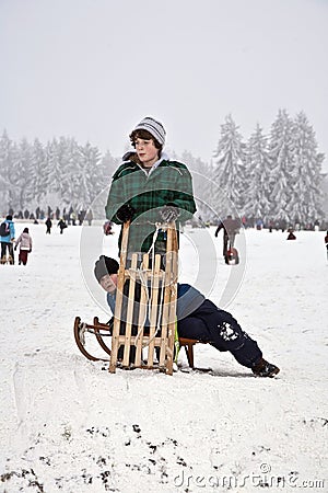 Children are skating at a toboggan Stock Photo