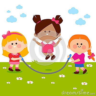 Girls playing at the park. Vector illustration Vector Illustration