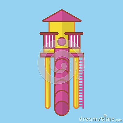 Children slide for playground with long pink tube Vector Illustration