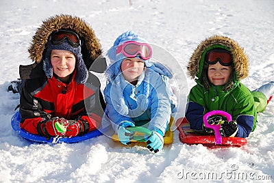 Children with slides Stock Photo