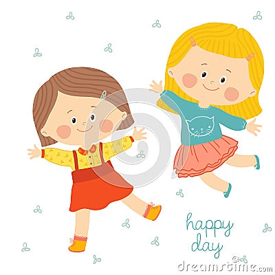 Children with smiling faces are playing, jumping and dancing. Vector Illustration
