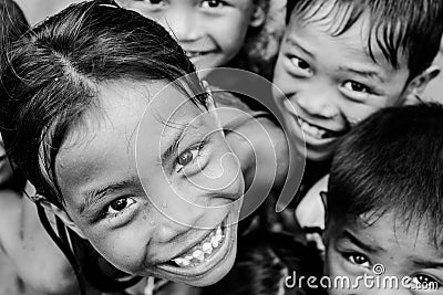 Children smiling in front of the camera. Top of view. Editorial Stock Photo