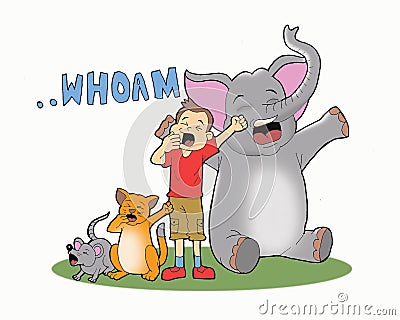 Children and some animals yawn artoon Stock Photo