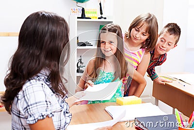 Children standing in row Stock Photo