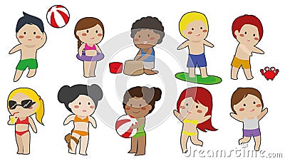 Children Summer Cartoon Clipart Vector Illustration