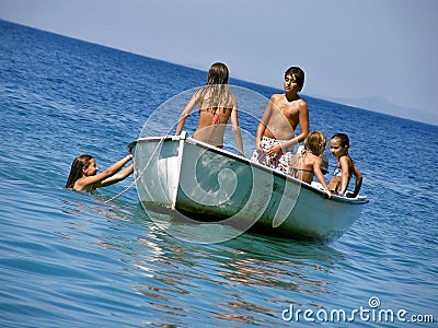 children in summer fun on boat 3 royalty free stock photo
