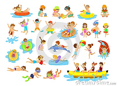 Children summer holidays fun activities on the beach Vector Illustration